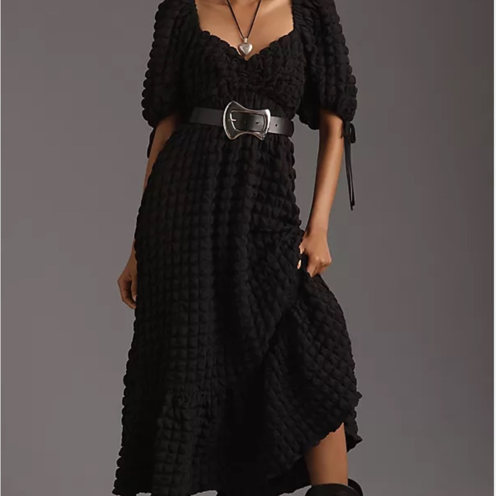 ✨NWT✨ ANTHROPOLOGIE Endless Rose Black Ruched Textured Sweetheart Neckline Maxi